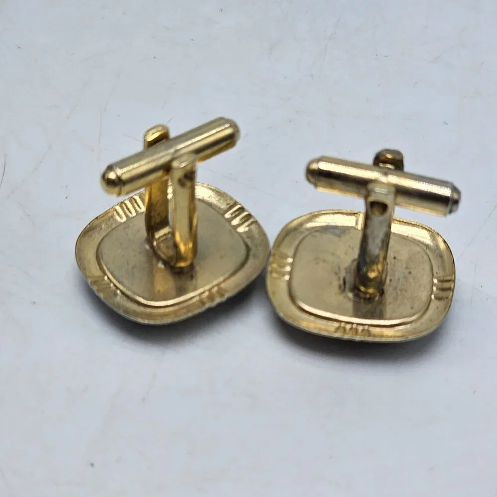 Vintage Brown Lucite Gold Tone Hebrew Scroll Quill Cufflinks